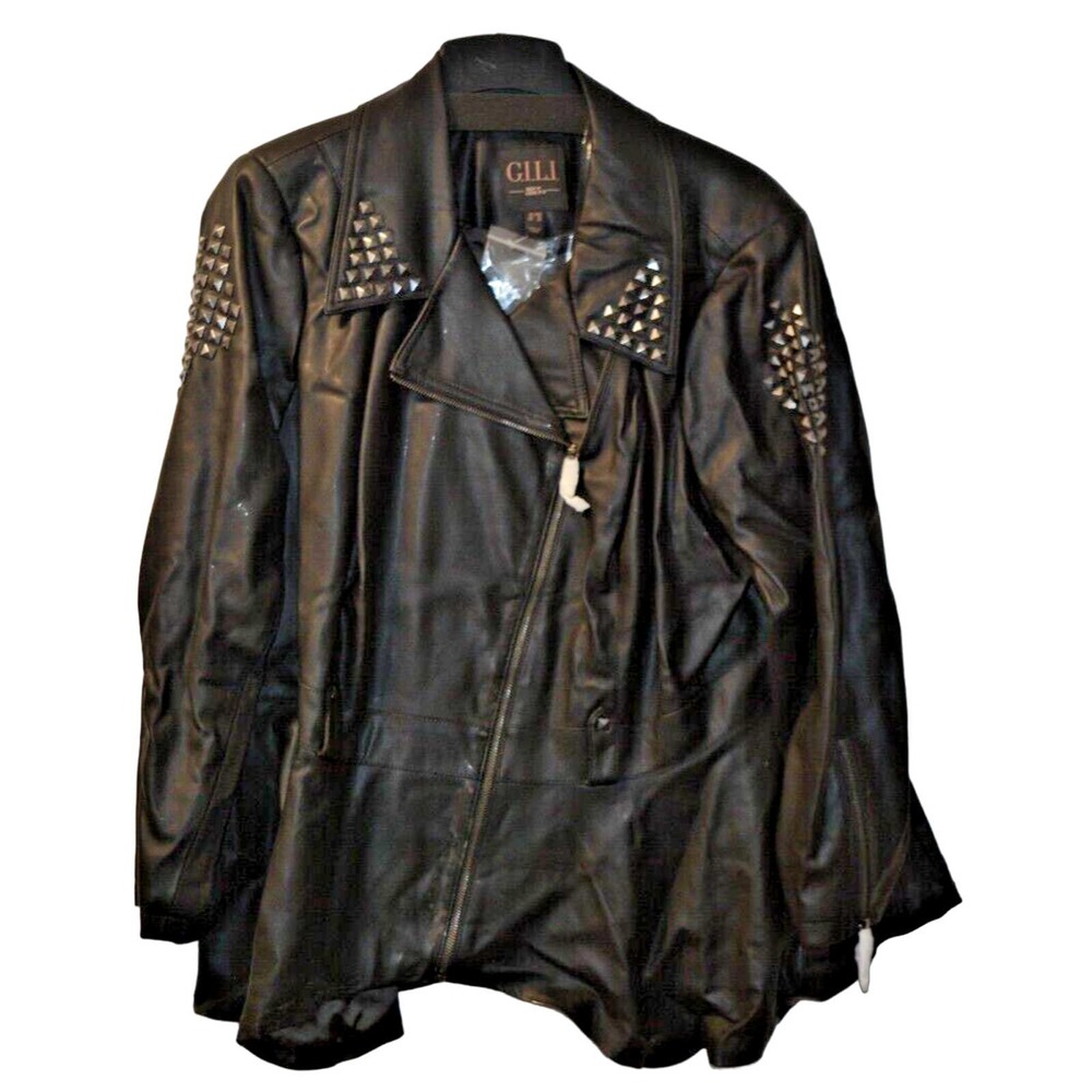 Gili Faux Leather Peplum Motorcycle Jacket Noir Black PLUS 28
